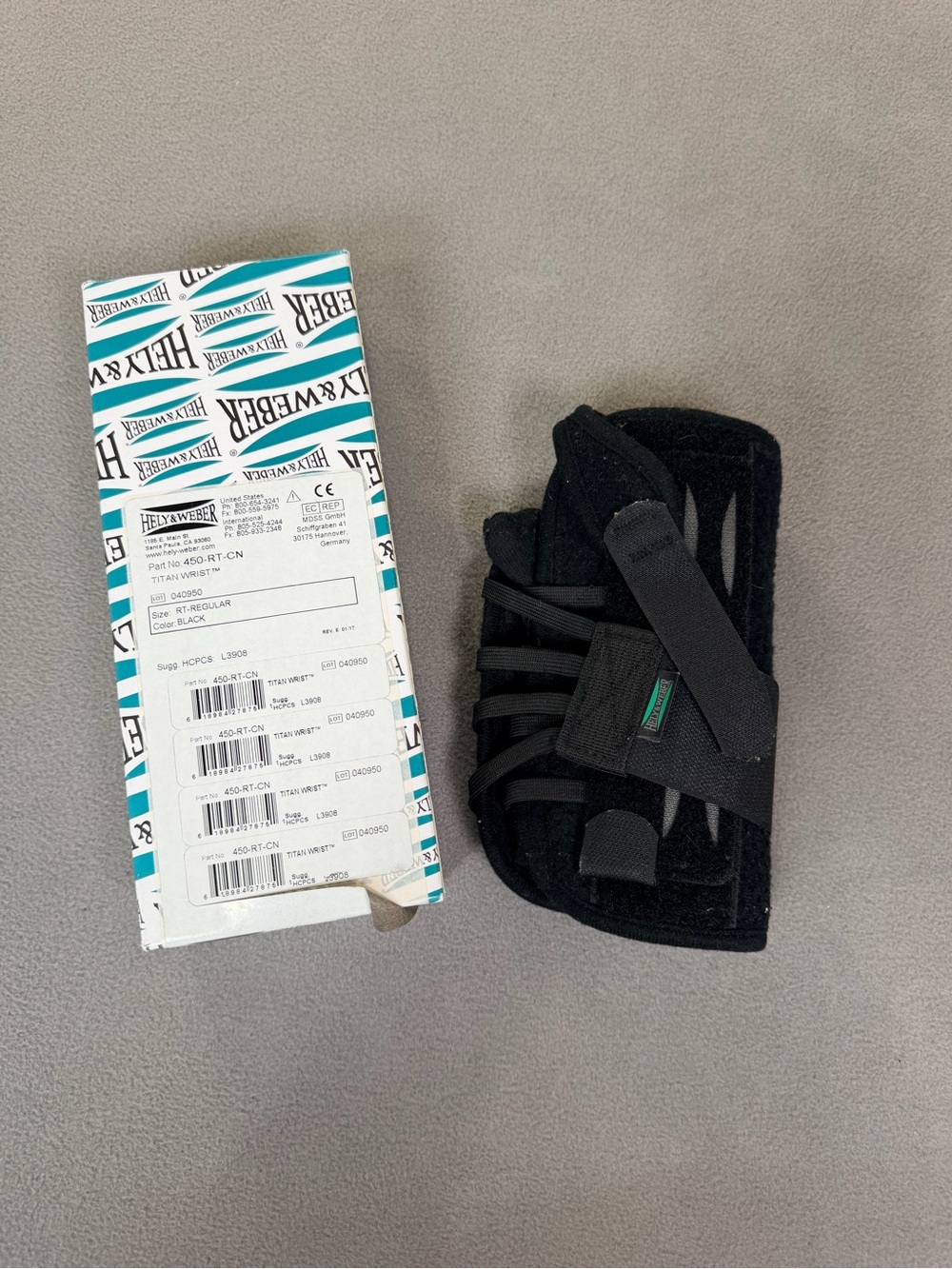 Hely Weber Titan Black Universal Wrist Brace Right Thumb Stabilizer Adjustable